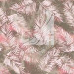 Light, printed linen fabric with light pink and brown leaves