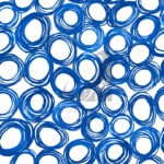 Light, printed optical white linen fabric with Deep Ultramarine graphic circles